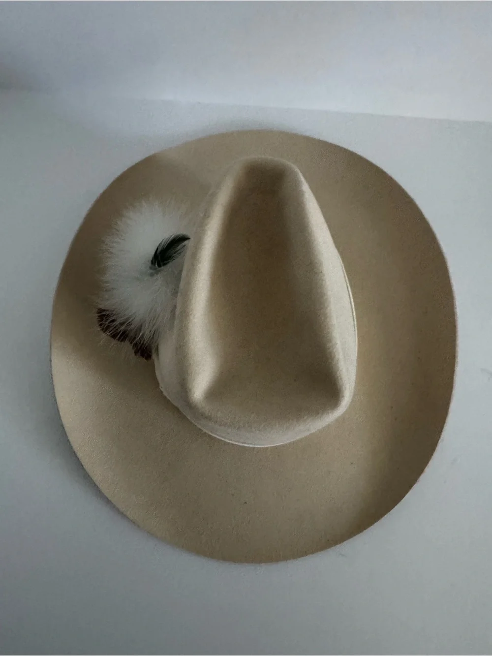 Cream‎ Wide-Brim Fedora Hat with Feather Accent